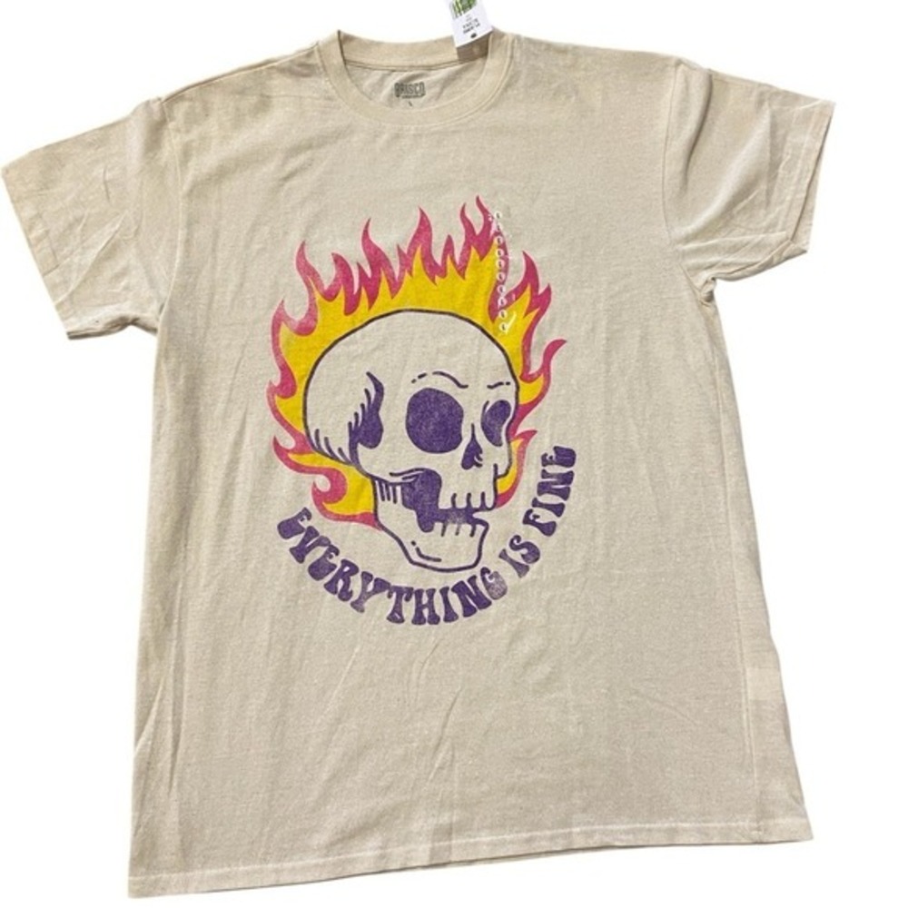 New Brisco Large Mens Flame Skull Grunge‎ Goth Streetwear Edgy Short Sleeve